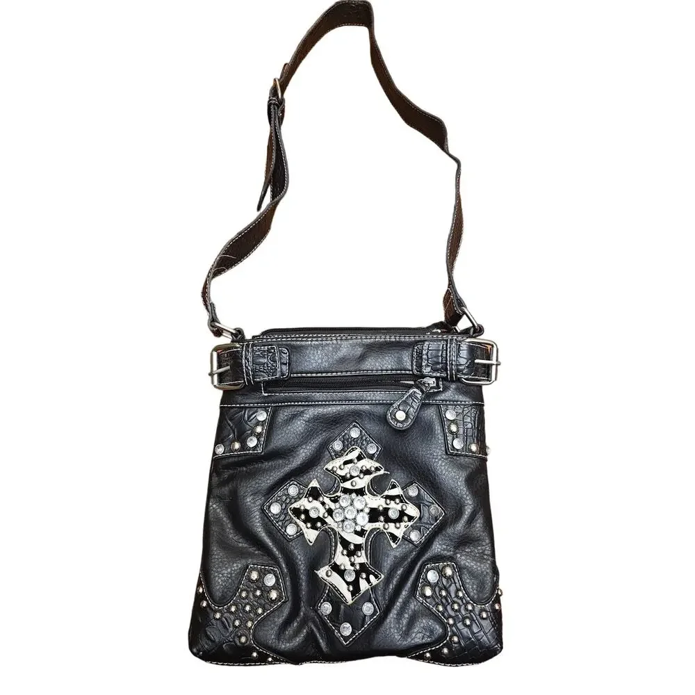 Cross Black‎ Studded Messenger Purse zebra print